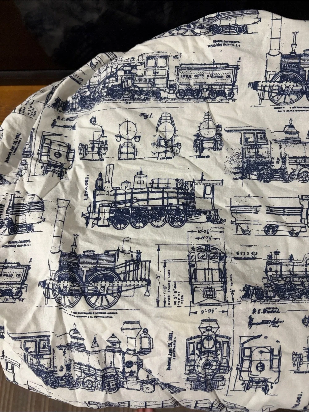 Restoration Hardware Cotton Train-Print Crib Sheet in Navy and White